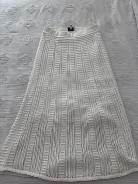 Rafaella White Knit Maxi Skirt - Textured A-Line